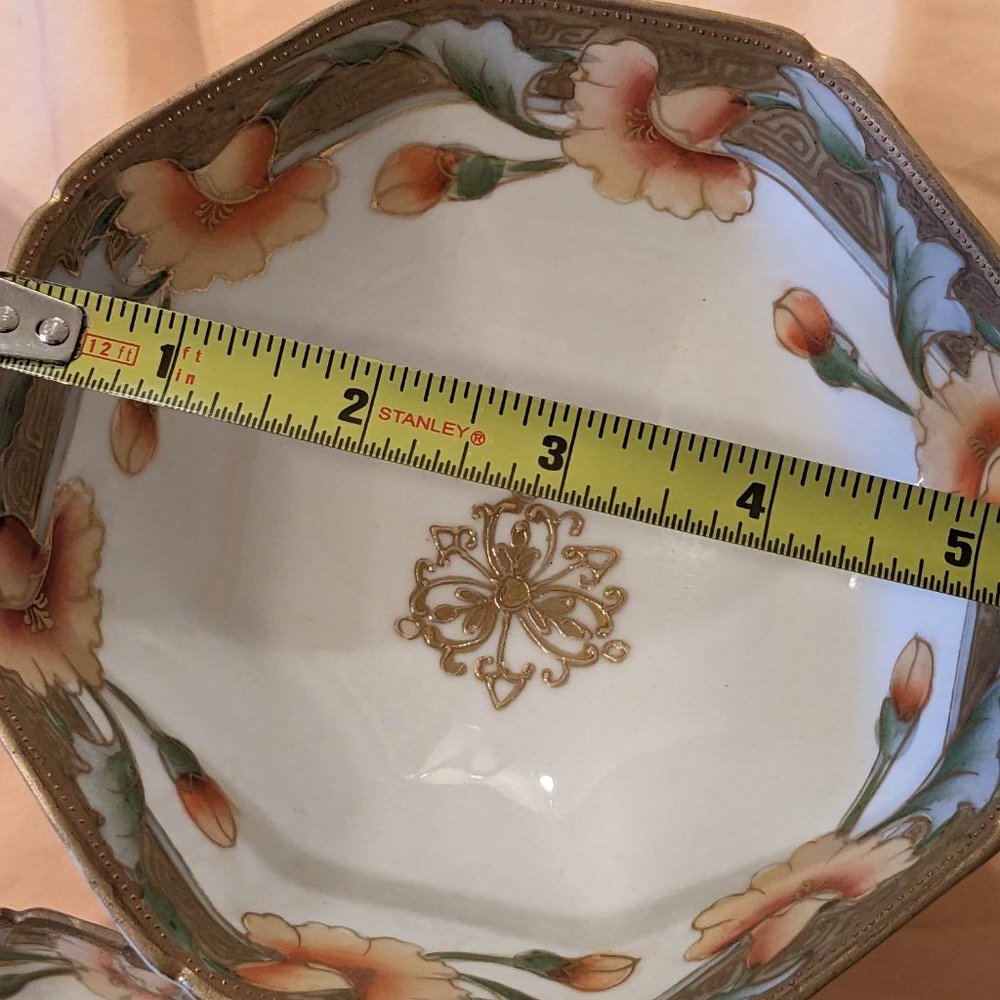 Antique Nippon (circa 1944)  Gold 6 Nut Cups and 1 serving bowl each with 3 legs